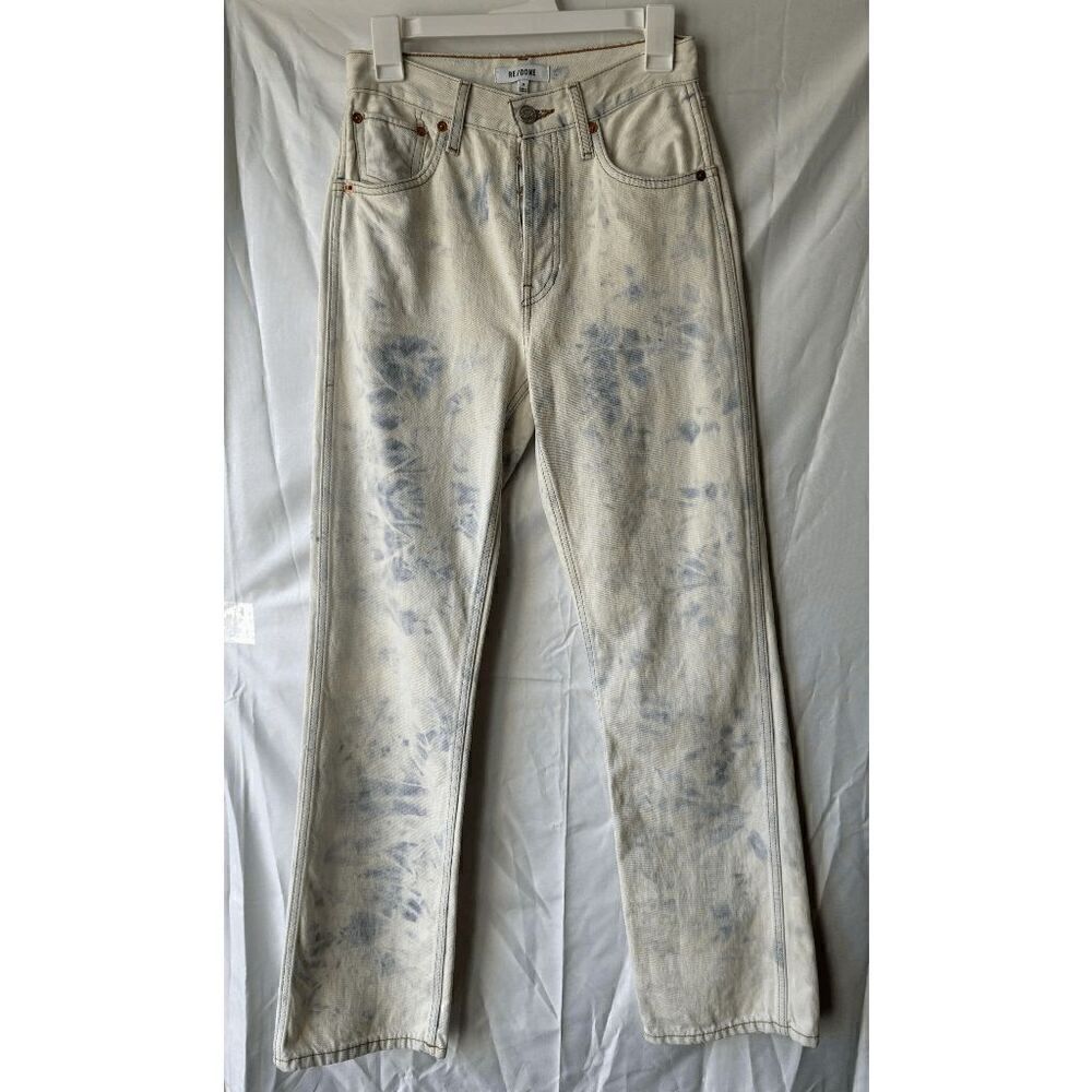 RE/DONE 90s High Rise Loose Straight Leg Jeans in Sunbleached Tie Dye Size 24
